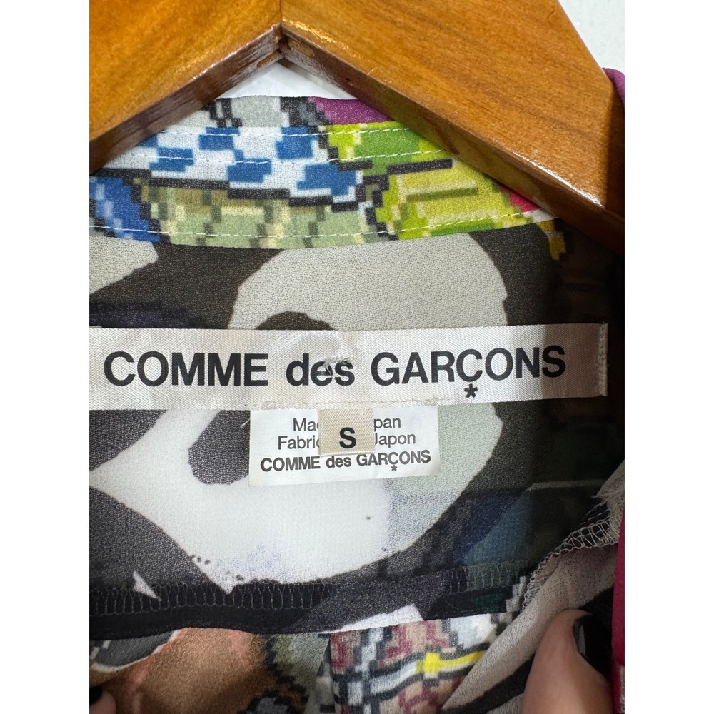 Comme des Garcons Ruffle Pixel Graphic Sheer Shirt Made in Japan Multicolor S - Picture 3 of 6